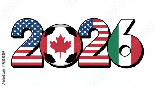2026 World Cup logo with North American flags isolated on white background