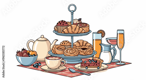 A delightful spread of pastries, fruits, and beverages awaits