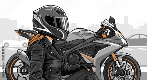 Stylized pixel art of a person in a motorcycle helmet and leather jacket