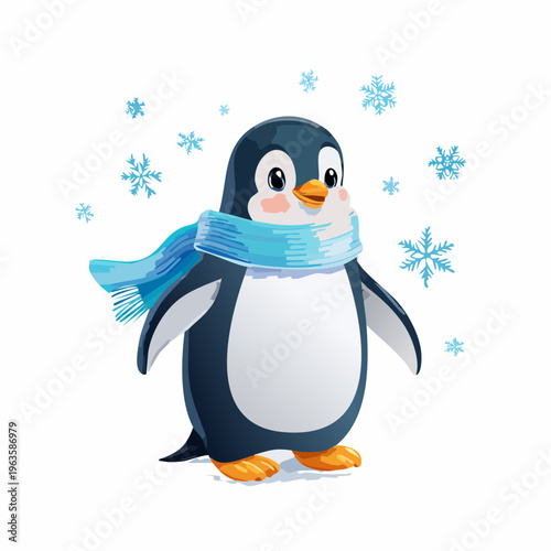 Pinguin mit Schal im Winterwind