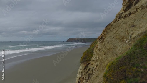 Aerial view of southern Oregon coast ocean and beach waves