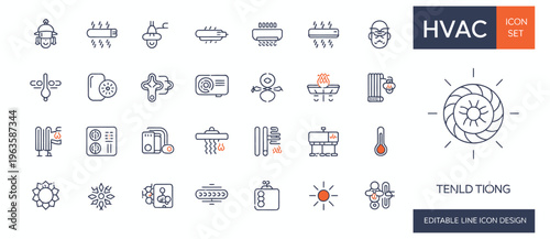 HVAC heating ventilation air conditioning system field icons and symbols set for industrial design