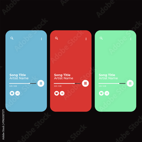 Music Display Theme: Music Platform Sample. Spotify Display template. Joox. Apple. Iphone. Google Music. SoundCloud. YouTube Music. Iphone. Android. UI. UX. User interface user experience.