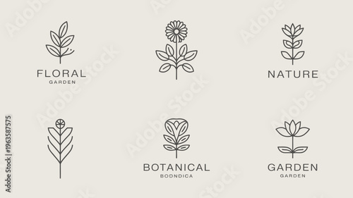 A collection of minimalist floral line art designs are presented on a light beige background ideal for branding or decorative purposes high quality professional detailed modern