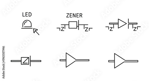 Electronic component symbols for circuit diagrams.