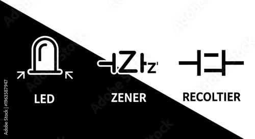 Electronic component symbols on circuit board.