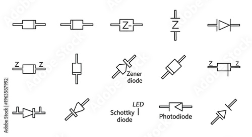 Electronic diode schematic symbols collection.