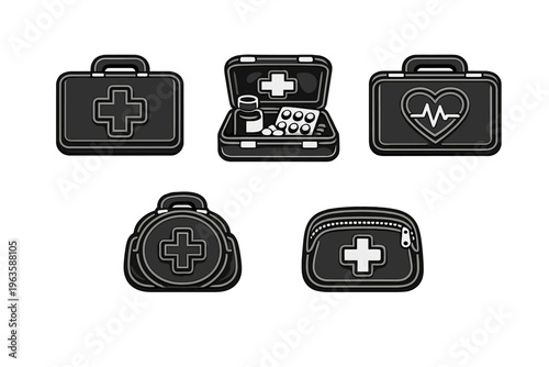 First aid kits and medical supplies used for health care in emergencies and daily needs