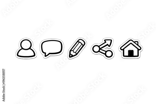 Different icons represent communication tools for social interaction and sharing ideas in a digital setting