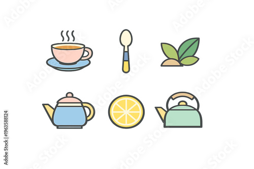 Tea preparation with lemon and leaves shows different elements of a calming drink