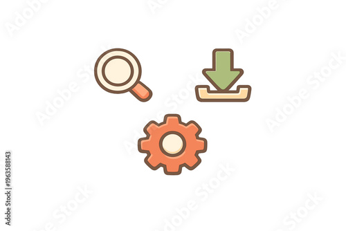 Icons show search, download, and settings functions for technology applications at any time