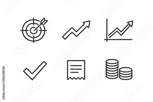 Various symbols representing financial growth and success in a business context during a work meeting