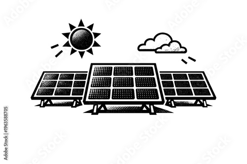 Solar panels generate electricity under the sun with clouds present in the sky near the panels