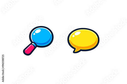 Magnifying glass and speech bubble icons for communication and searching concepts in digital design
