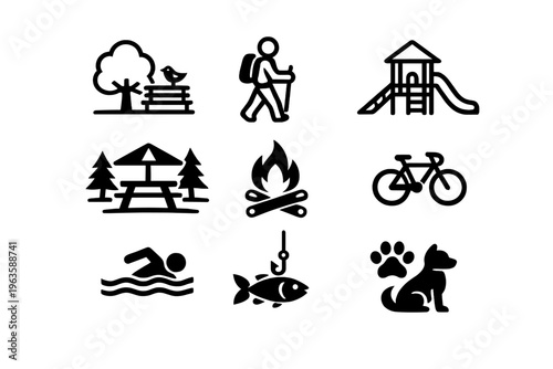 Activities in a park setting with nature, hiking, and outdoor fun during the day