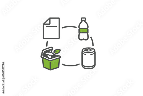 Recycling process for paper, plastic, and food waste in a circular system to reduce waste and promote sustainability