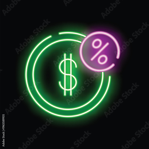 Neon sign showing interest on capital, bank deposit, return on investment, or idea of successful trading on stock market