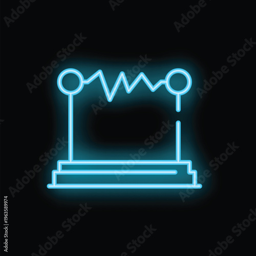 Neon blue icon of an electrical resistor glowing against a black background