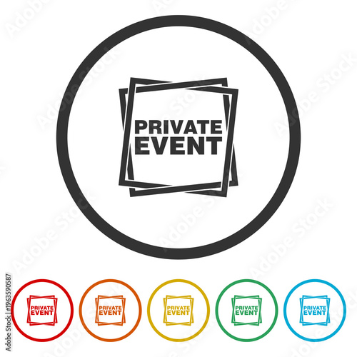 Private Event icon. Set icons in color circle buttons