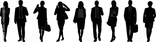 Diverse Business Professionals Silhouettes in Formal Attire on White Background Keywords: business, people, silhouette