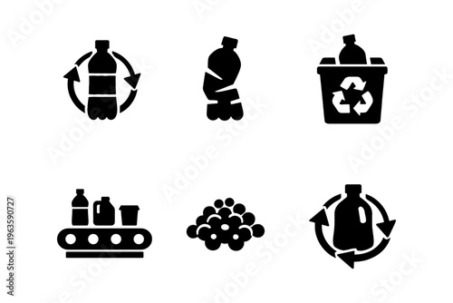 Plastic recycling icons set for waste management vector illustration