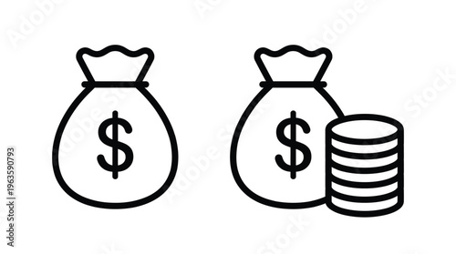 Money bag icon, Dollar sack money icon vector