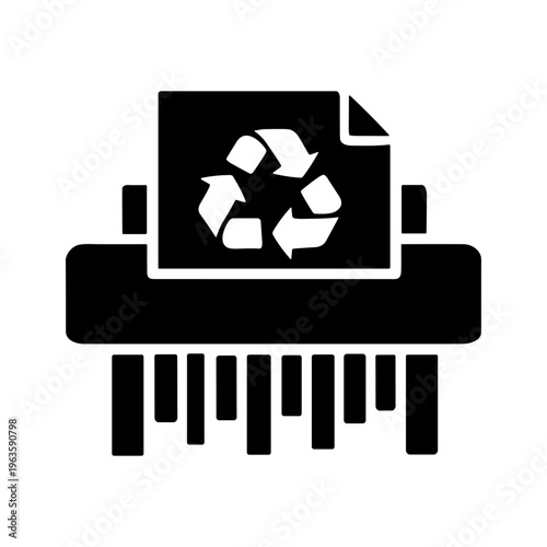 Paper recycling shredder icon solid black icon vector illustration