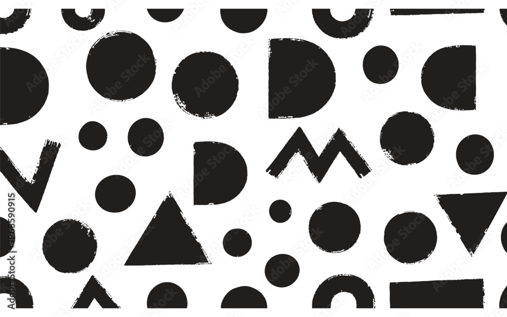 Fototapeta premium Geometric shapes pattern with various black forms on white background