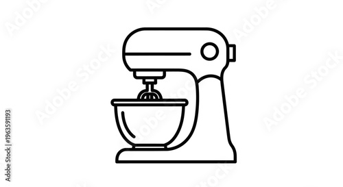 Kitchen Stand Mixer Line Art Icon, Baking Appliance, Isolated White Background