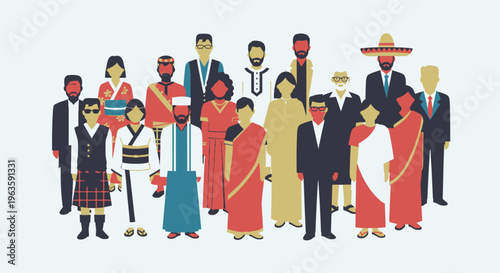 Diverse Multicultural Group of Adult Men and Women Standing Together Representing Various Ethnicities and Cultures in Bright Studio