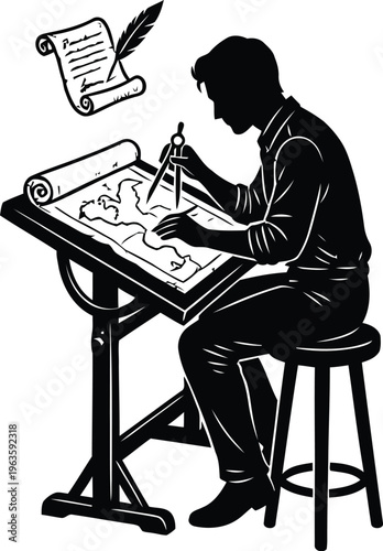 Business professional analyzing map with magnifying glass for strategic planning