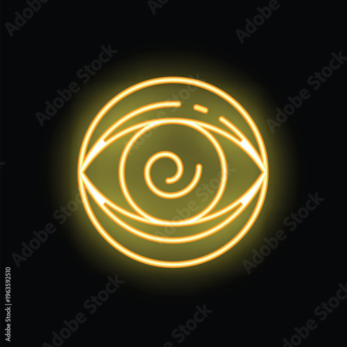 Neon yellow eye glowing on a black background, perfect for projects related to observation, security or spirituality