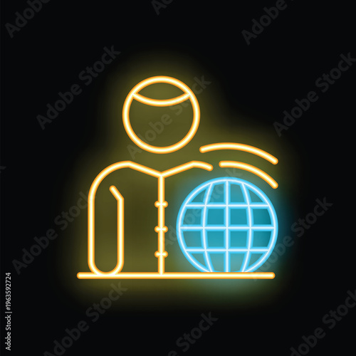 Neon glowing icon of an arab businessman connecting to a global network