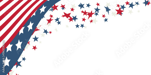 4th july USA Independence day Memorial Day Isolated transparent background Copy space Stars and stripes United States of America Patriotic template Falling confetti stars Wide format Retro colors