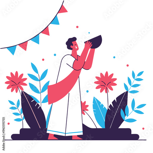 Offering Water Illustration for Respectful Traditional Rituals and Spiritual Practices in Indian Culture