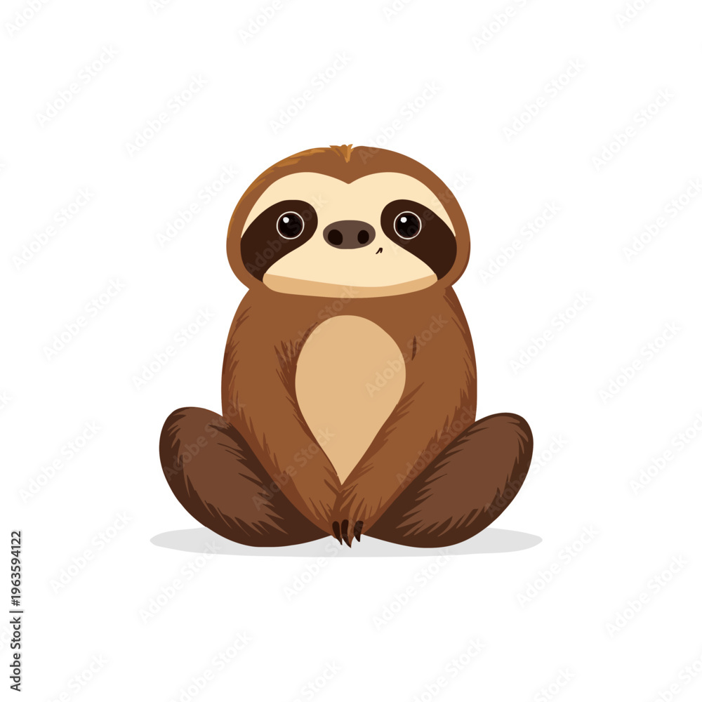 Naklejka premium Cute Sloth Cartoon Sitting Funny Character. Isolated Vector Illustration of Adorable Jungle Animal for Kids and Baby Designs, Education Materials and Prints. Happy and Playful Sloth Mascot