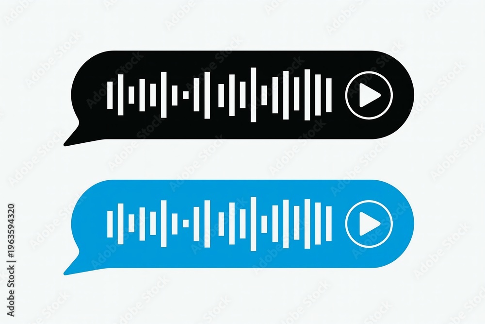 Fototapeta premium Two speech bubbles displaying audio playback icons with waveform indicators.
