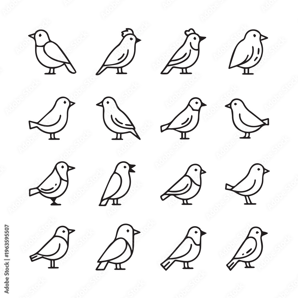 Obraz premium Collection of Minimalist Bird Icons Various Poses Simple Line Art Style Isolated on White
