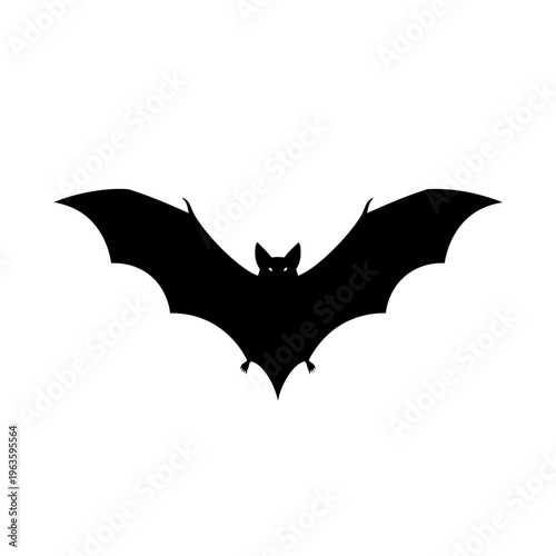 Black Silhouette of a Flying Bat Isolated on White Background