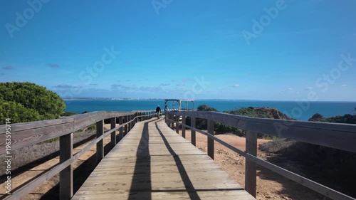 Hiking Coastal Path Towards Atlantic Ocean Viewpoint in Lagos Algarve Portugal