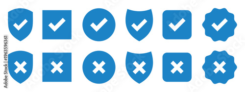 Shield security icon set, protection symbols, security icon with check mark and lock sign. Shield check mark icon set security protection verification safety approval black and white outline solid . 
