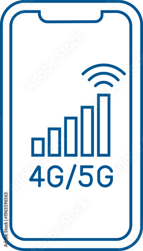 Smartphone with high speed 5G mobile network signal icon