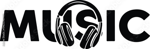Music logo with headphones