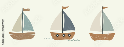 Minimal sailboat set illustration in soft coastal tones