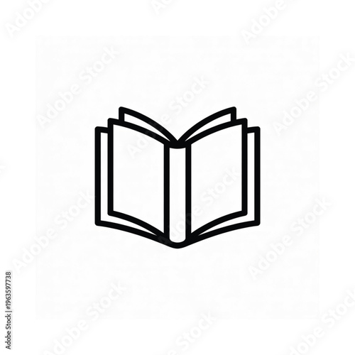 Simple black and white line drawing of an open book icon