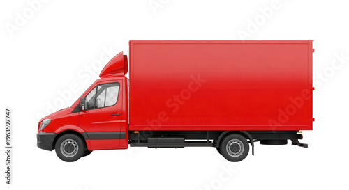 Red box truck side view isolated on transparent background
