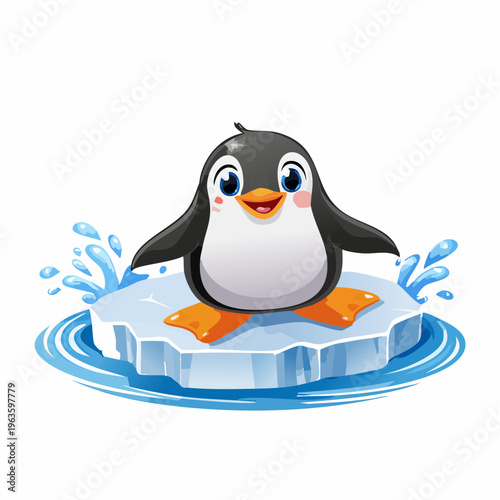 Pinguin rutscht auf Eis