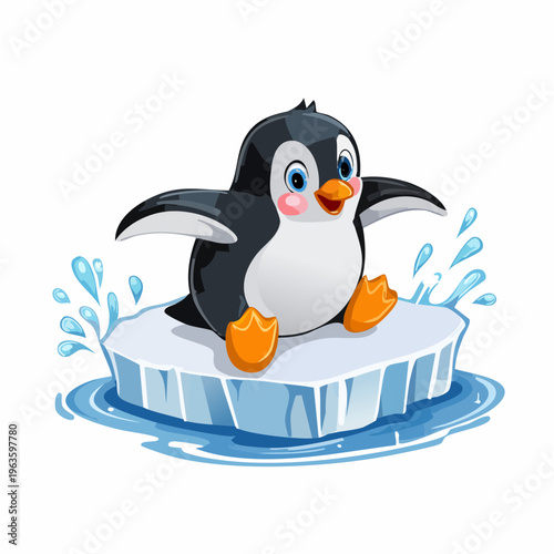 Pinguin rutscht auf Eis