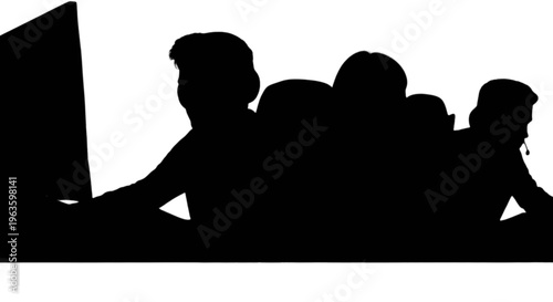 Silhouette of people working on a computer