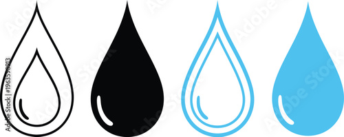 Water drop icon. Raindrop vector illustration. Wet symbol. Oil sign. Blue dripped rain droplet pictogram. Dew icon isolated.
